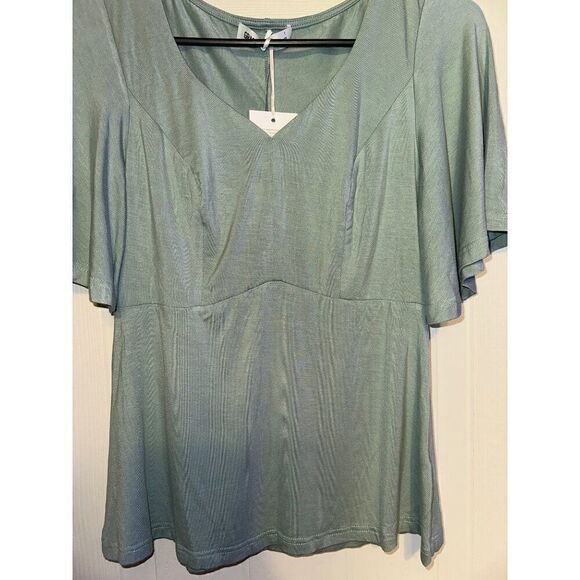 NWT Grace Karin Sage Green Flutter Sleeve Top Size Small - Picture 5 of 9